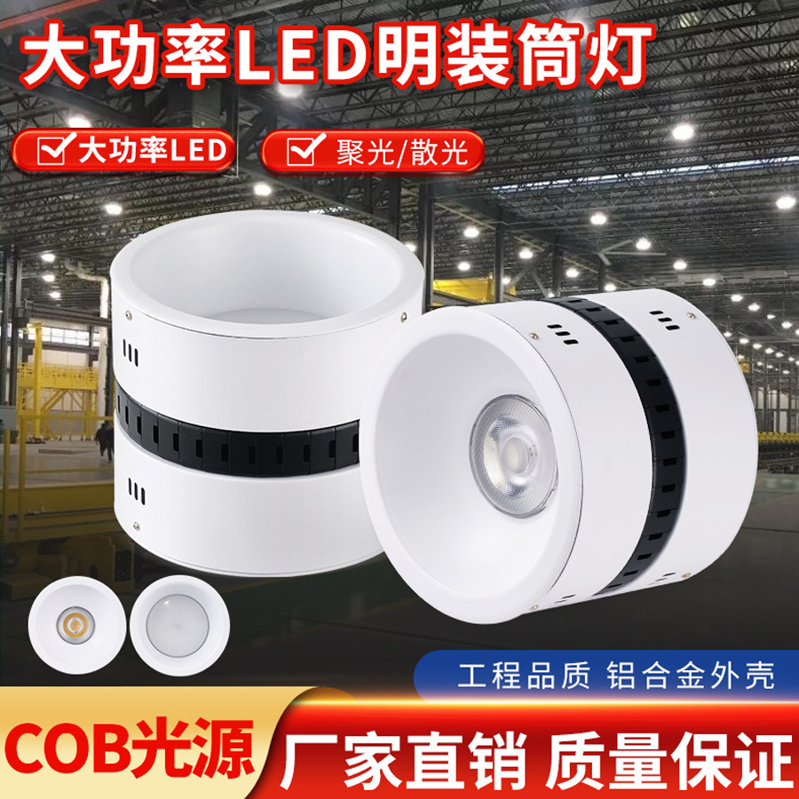 led筒灯大瓦数50W80W100W明装筒灯高地铁站商场超市酒店展厅射灯,家装灯饰光源,明装筒灯,淘宝优惠券,粉丝福利购,淘宝优惠卷