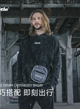 SUBTLE丹宁水洗牛仔斜挎包男复古休闲单肩包潮流迷你便携小方包女
