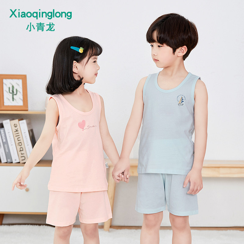 小青龙夏季睡衣男童女童中大童纯棉薄款无袖背心韩版潮套装空调服