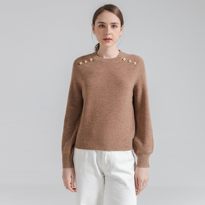 【100%绵羊毛】WH POLO SPORTS 秋季女式羊毛衫纯色圆领长袖螺纹