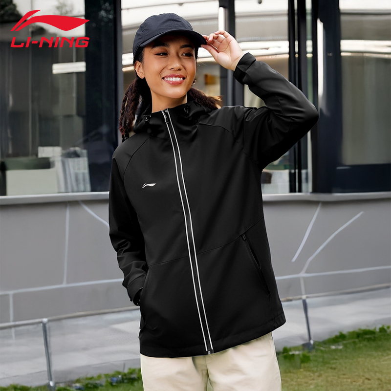 李宁风衣外套女秋冬新款连帽开衫防风保暖时尚显瘦夹克外套上衣
