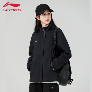 李寧女款 防風連帽軟殼舒適戶外跑步運動休閑上衣 風衣外套春秋新款