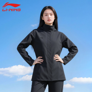 李宁运动风衣女春秋款 连帽防风保暖宽松户外骑行运动健身夹克外套