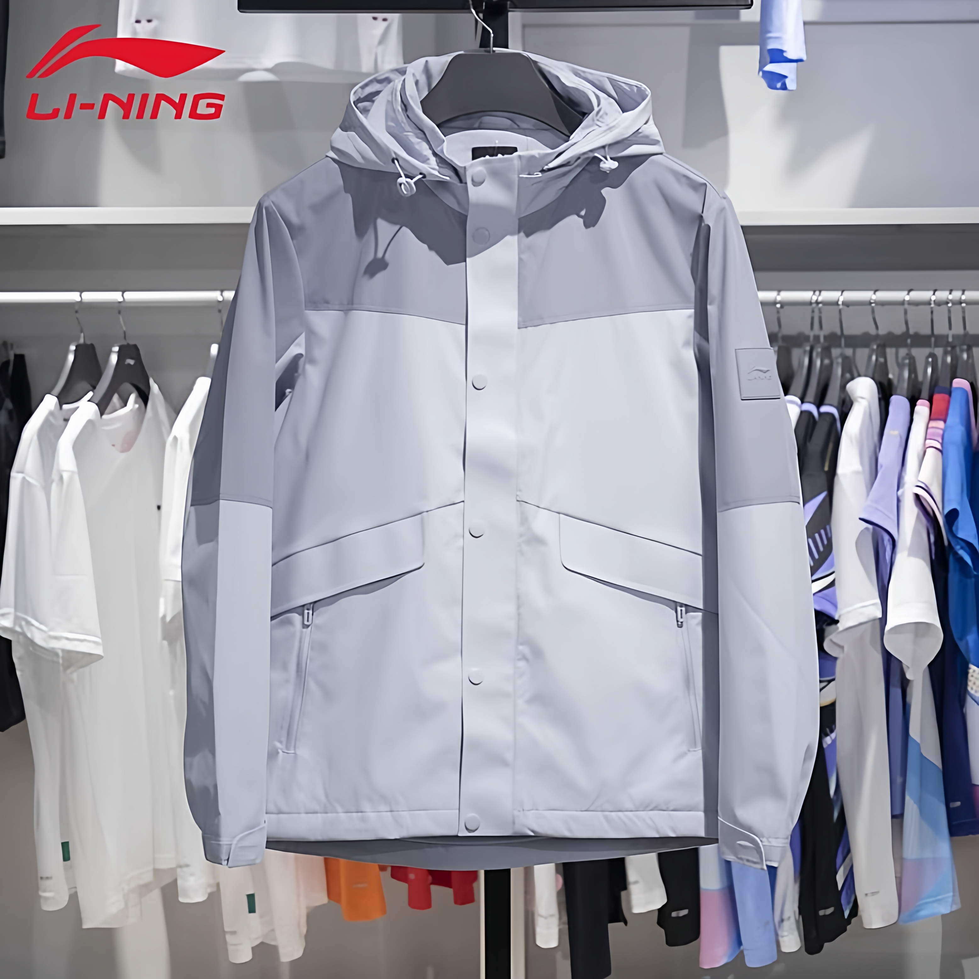 李宁运动风衣男春秋款连帽防风户外运动健身保暖外套夹克风衣