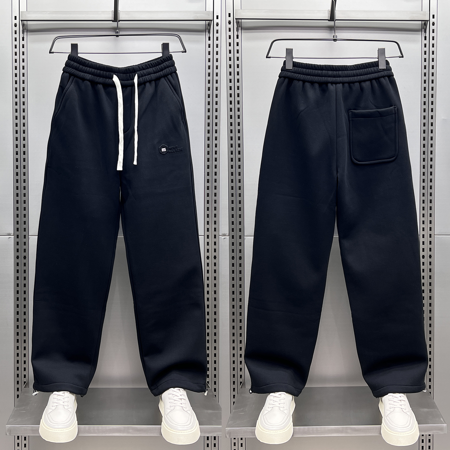 冬季简约加绒加厚字母阔腿卫裤男