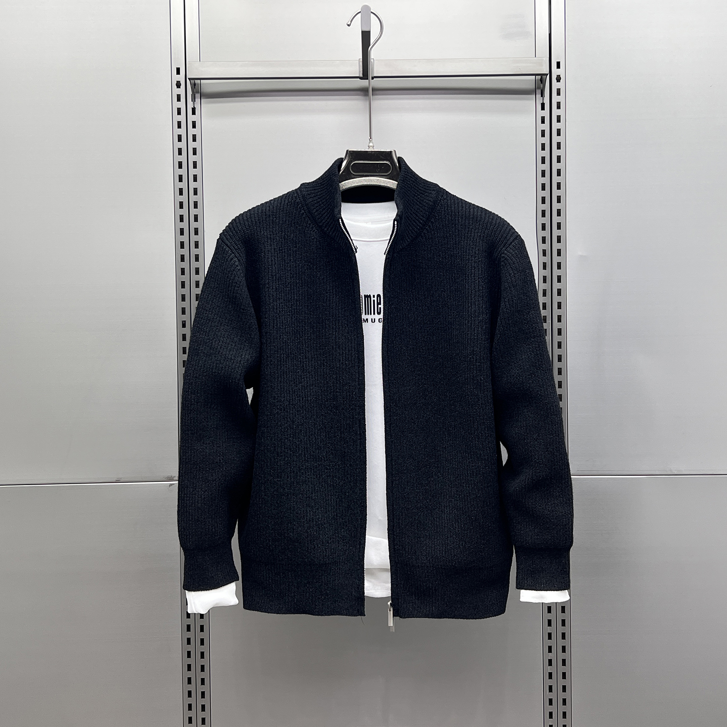 百搭纯色拉链开衫男半高领针织衫外搭秋冬季韩版修身立领毛衣外套