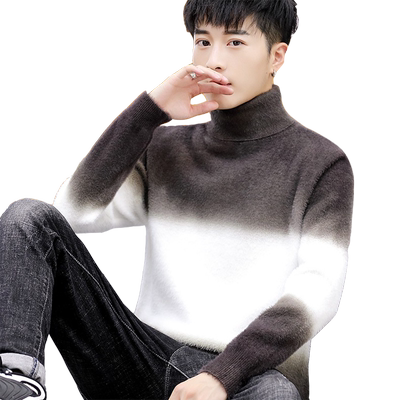 男士高领毛衣韩版修身水貂绒渐变