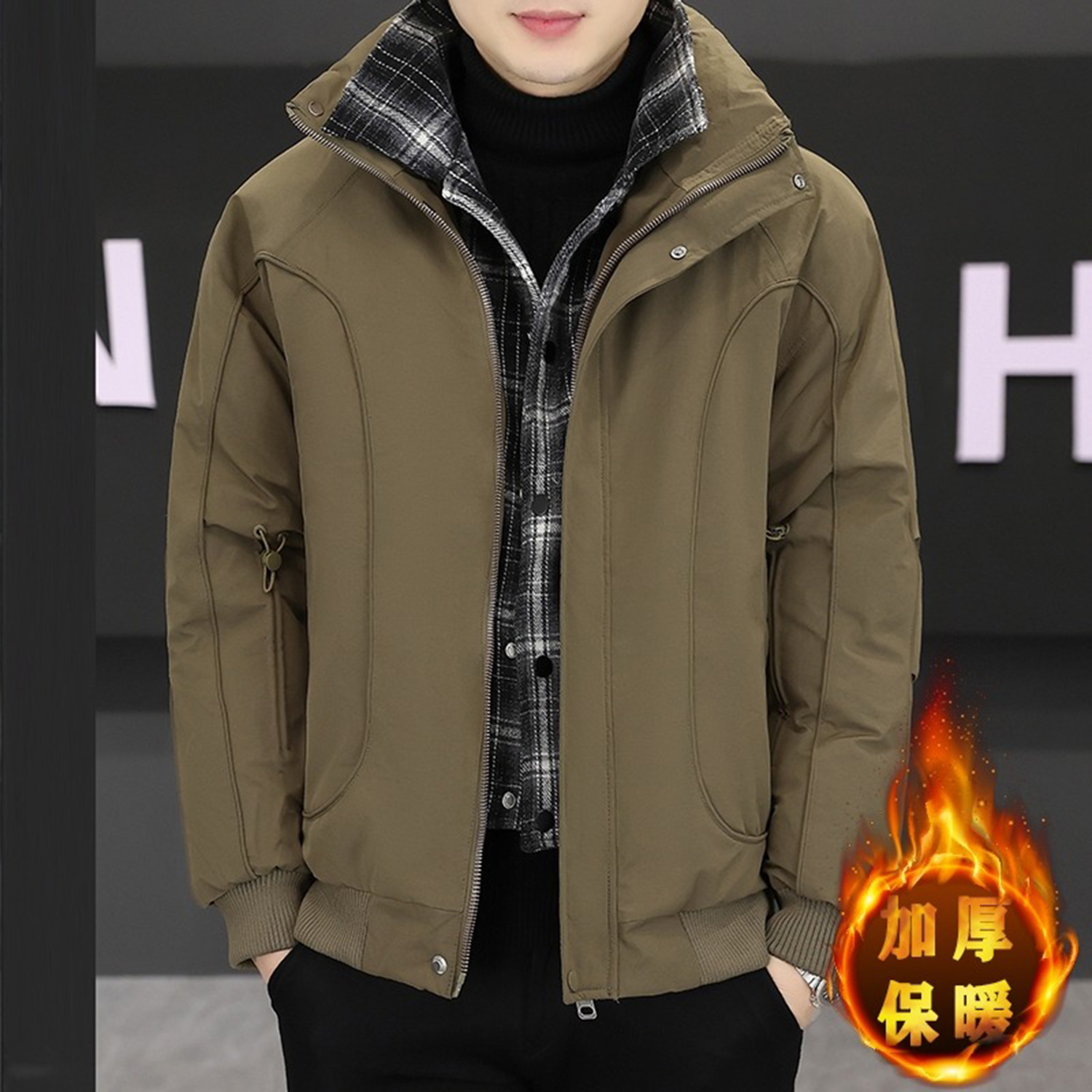 冬季立领假两件棉衣男士防寒棉服