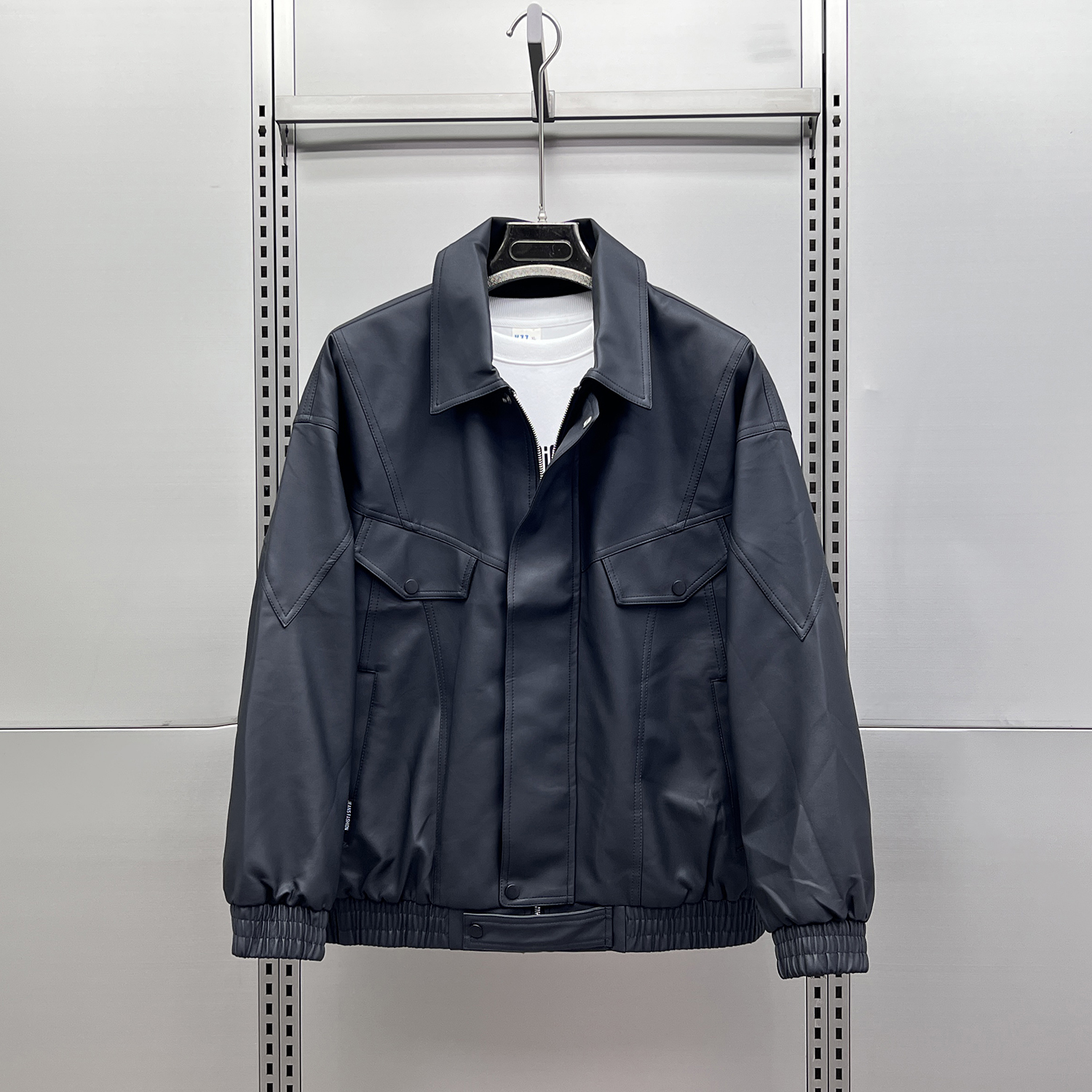 潮牌宽松皮衣男百搭休闲翻领外套