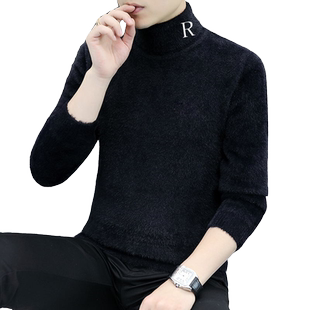 水貂绒高领毛衣男士修身打底衫加绒加厚纯色保暖绒毛衫秋冬季线衣