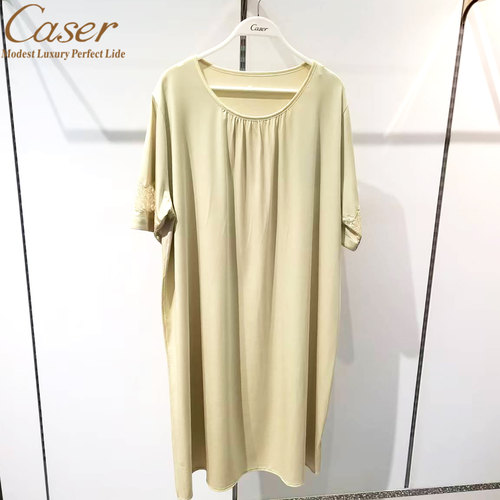 caser凯撒女冷染丝光圆领优雅蕾丝短袖家居睡裙睡衣夏季BI20-6902