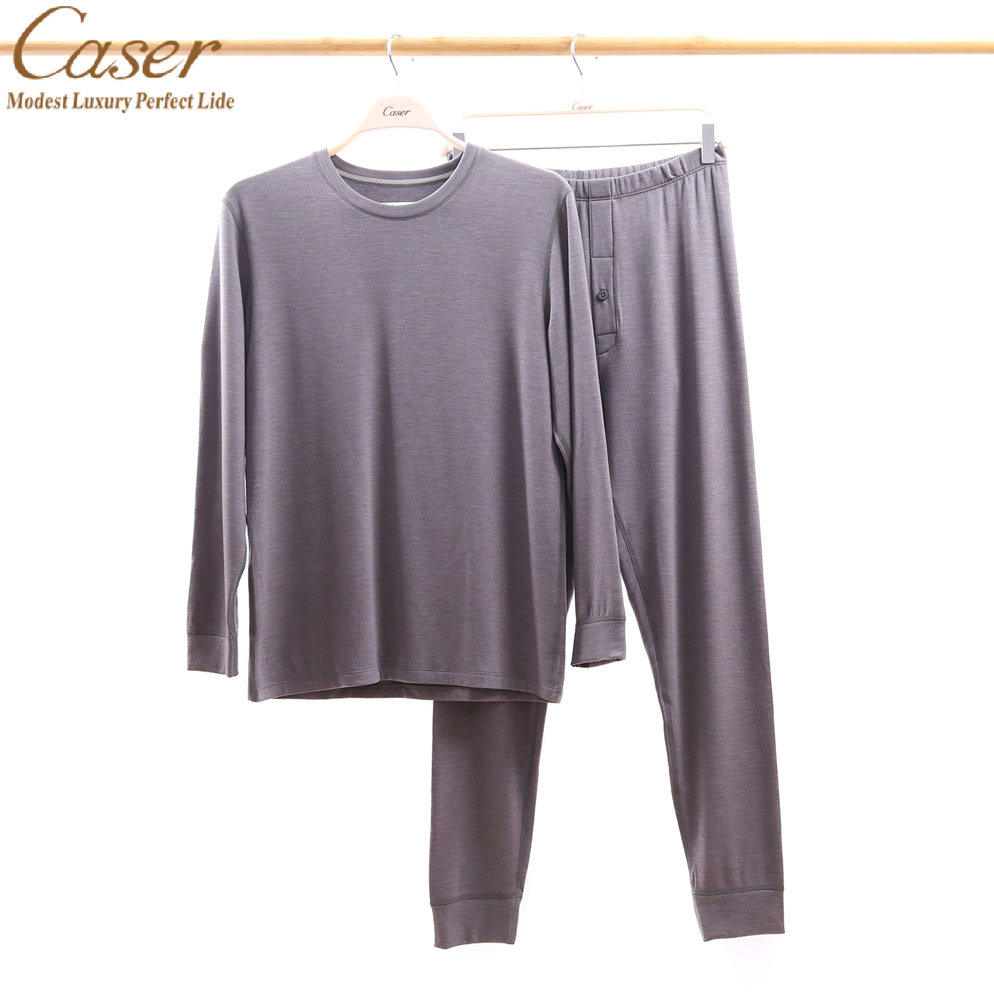 caser凯撒男士倍暖鹅绒蛋白圆领保暖内衣套装秋衣秋裤线衣裤秋冬