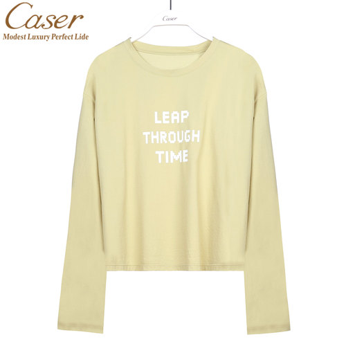 凯撒caser夏季新款女轻氧防晒圆领长袖简约印花上衣T恤BP08-6722