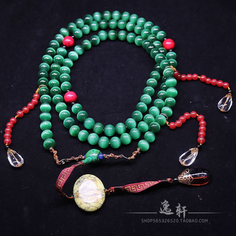 古玩明清老水晶猫眼石圆珠老朝珠水晶项链颈饰佛珠念珠文玩收藏品