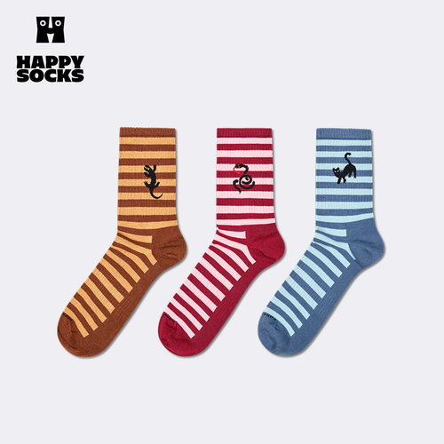 【2026秋冬新款】Happy Socks潮牌条纹创意动物棉袜子小众中筒袜