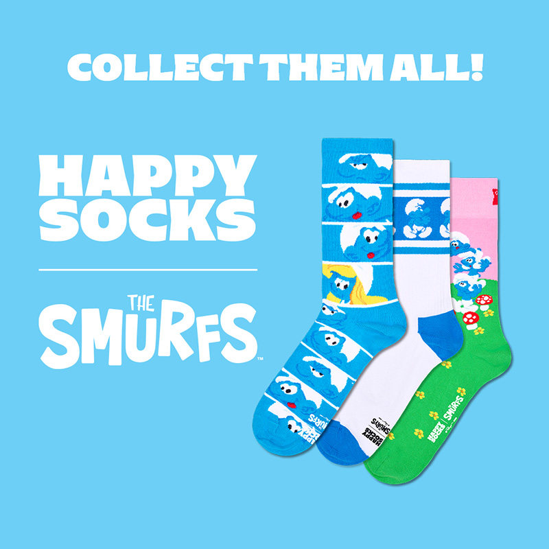 【2026新款】Happy Socks X 蓝精灵联名中筒袜个性可爱百搭袜子潮