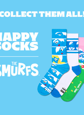 【2026新款】Happy Socks X 蓝精灵联名中筒袜个性可爱百搭袜子潮