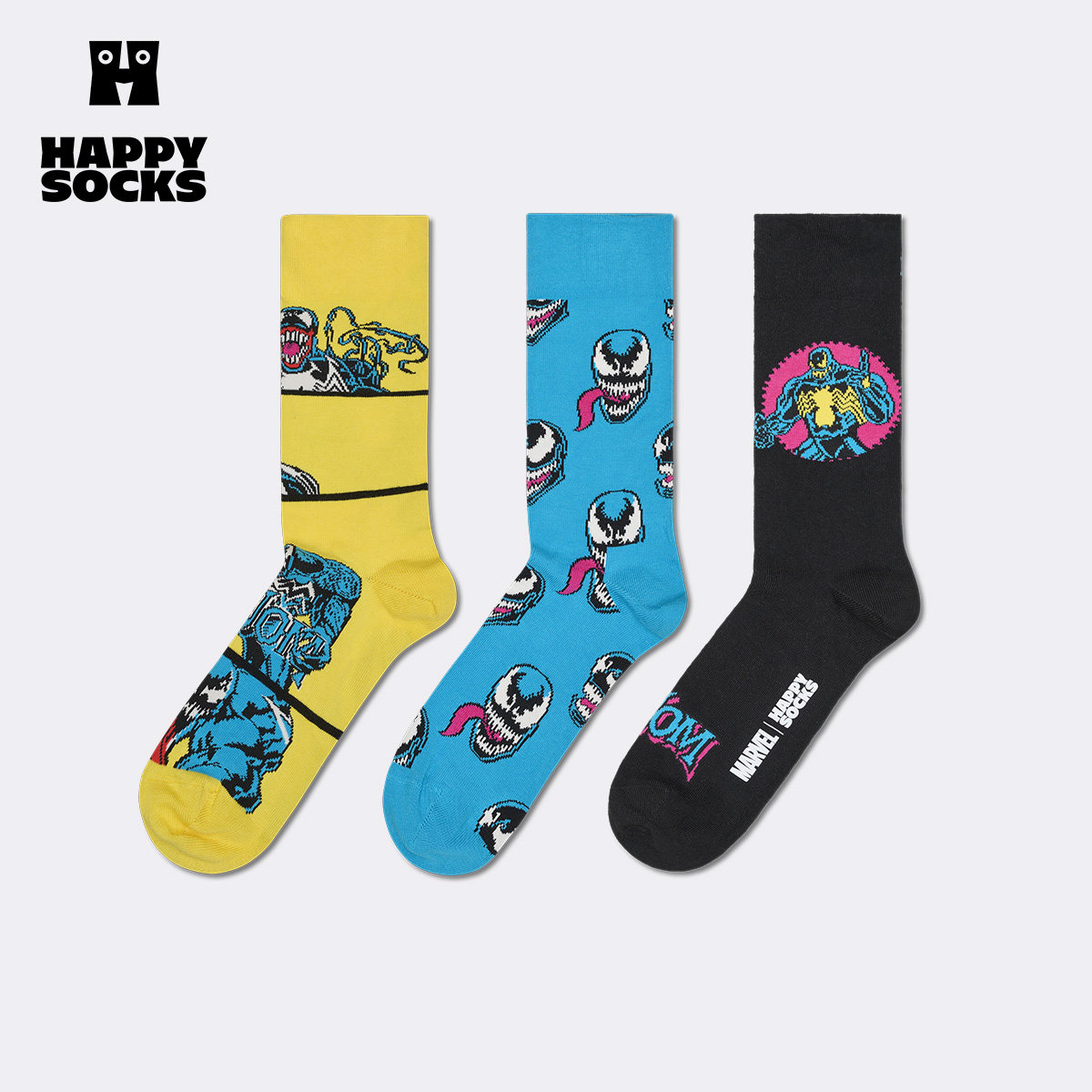 【春秋款】Happy Socks X 漫威联名毒液个性创意袜子百搭中筒袜