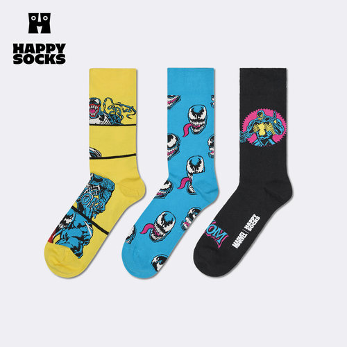 【春秋款】Happy Socks X 漫威联名毒液个性创意袜子百搭中筒袜