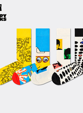 Happy Socksx 潮牌披头士联名袜女男袜秋冬款中筒袜小腿袜堆堆袜