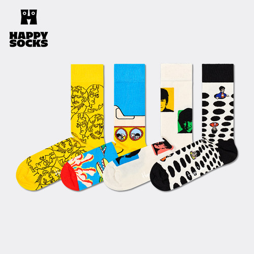 Happy Socksx 潮牌披头士联名袜女男袜秋冬款中筒袜小腿袜堆堆袜