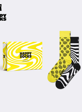 Happy Socks潮牌男女款袜灵动曲线个性中筒袜堆堆袜外穿2双装礼盒
