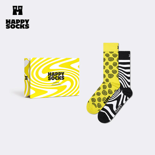 Happy Socks潮牌男女款袜灵动曲线个性中筒袜堆堆袜外穿2双装礼盒