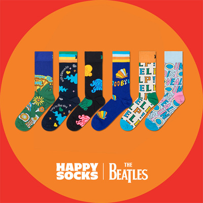 【春夏款】Happy Socks X 披头士联名袜子设计师创意图案中筒袜