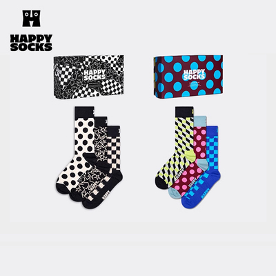 【创意礼盒】Happy Socks 经典波点3双装中筒袜潮流堆堆袜ins潮袜