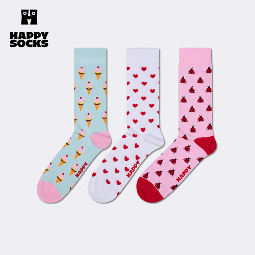【2026新款】Happy Socks潮牌个性多巴胺爱心中筒袜冰淇淋袜子