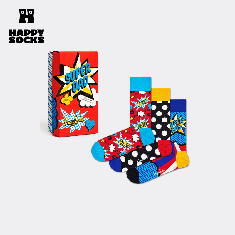 Happy Socks秋季款男袜多巴胺棉袜中筒袜袜子男士中筒3双装礼盒