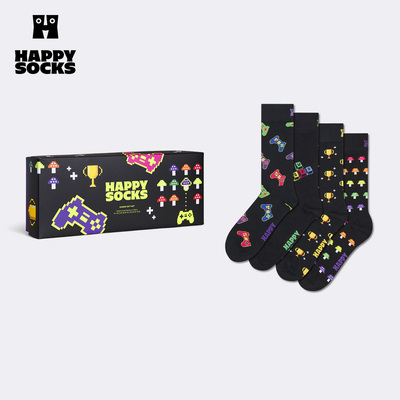【时尚礼盒】Happy Sock像素电子游戏4双装袜子节日送礼中筒袜