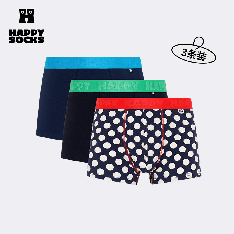 【春夏款三条装】Happy Socks经典波点男士内裤潮牌平角四角裤