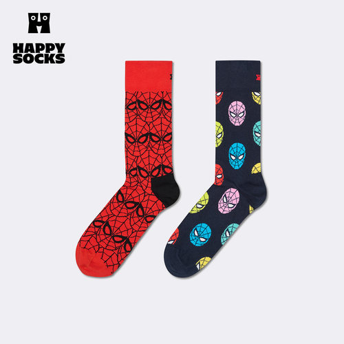 Happy Socks X 漫威蜘蛛侠联名个性潮牌时尚袜子红色创意中筒袜