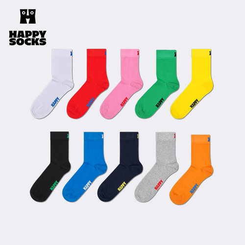 Happy Socks潮牌2025新品百搭白色袜子经典多彩时尚男女生中筒袜