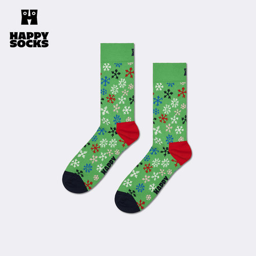 【春秋款】Happy Socks潮牌创意雪花图案袜子时尚绿色中筒袜