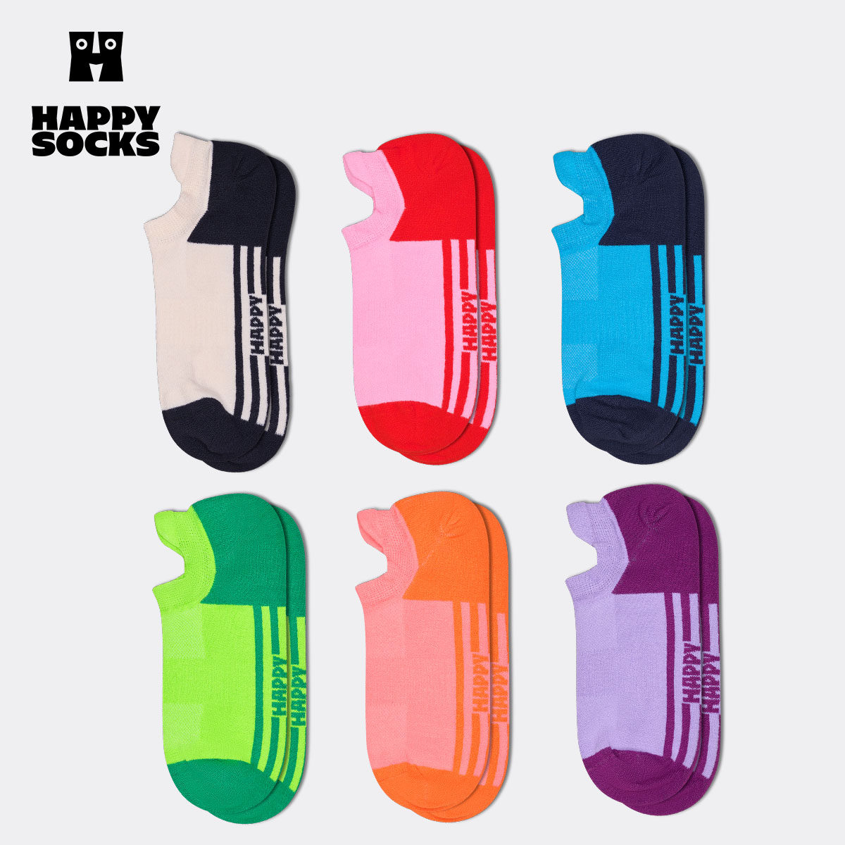 【2026新款】Happy Socks潮牌纯色棉袜子个性舒适多巴胺彩色短袜