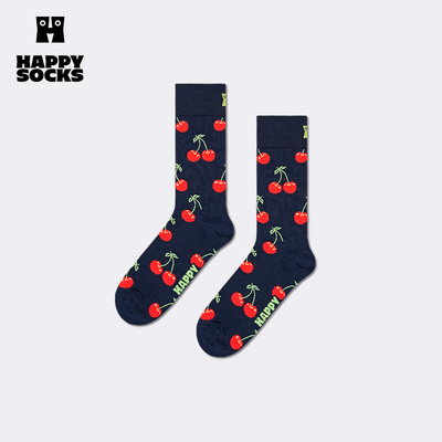 【春夏款】Happy Socks潮牌个性樱桃图案百搭袜子时尚中筒袜