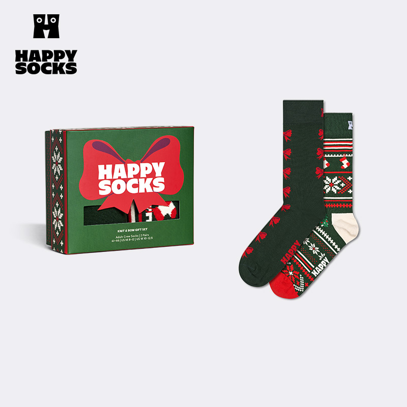 【2025新款】Happy Socks创意圣诞礼盒2双装袜子送礼个性中筒袜潮