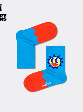 Happy Socks个性儿童袜子秋季款薄款ins棉潮牌蓝色太阳可爱中筒袜