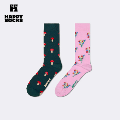 【2026新款】Happy Socks潮牌个性创意植物图案袜子百搭中筒袜