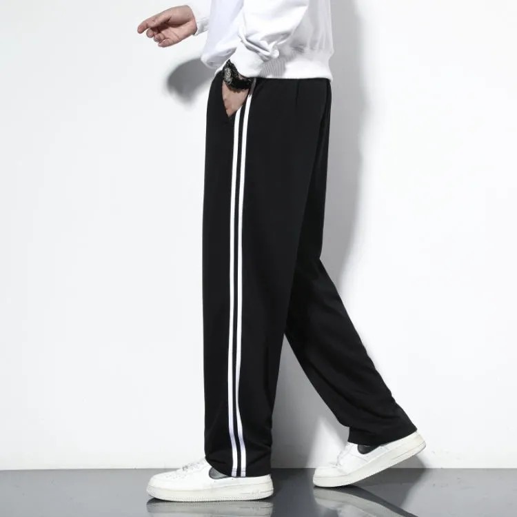 秋冬加绒运动裤男休闲长裤直筒宽松学生两条杠校服卫裤大码男裤子