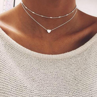 women's peach heart multi-layer clavicle necklace项链