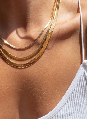 短款叠戴颈链蛇骨链其他