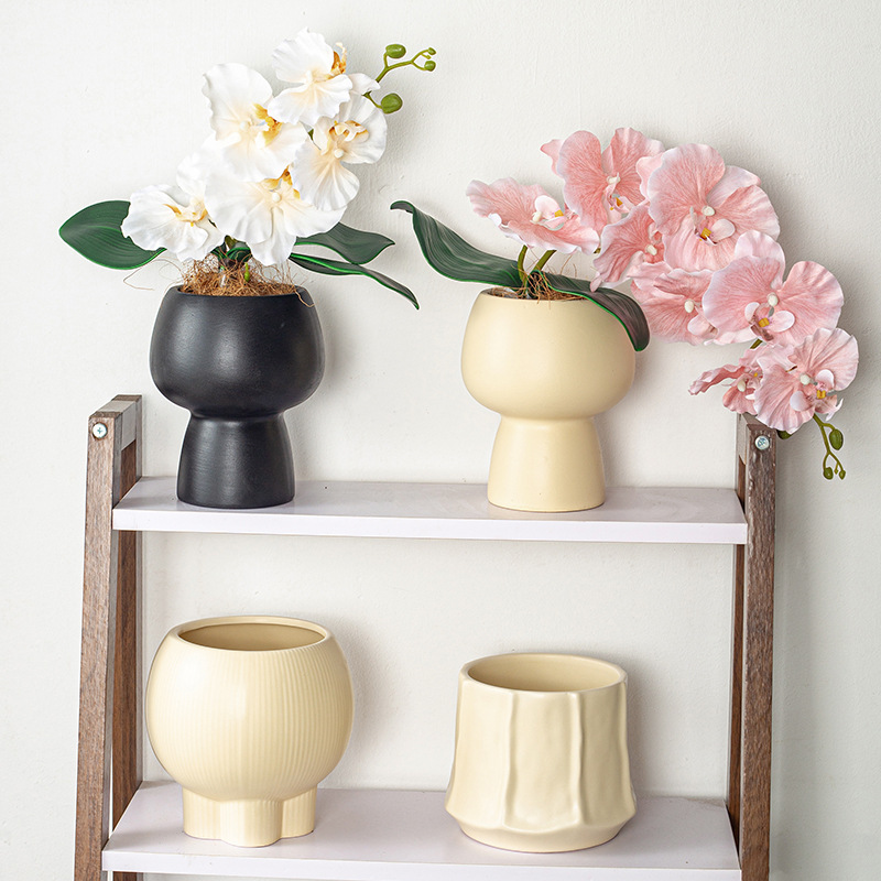 蝴蝶兰专用陶瓷花盆北欧轻奢高级感花瓶盆栽奶油风兰花盆网红陶盆