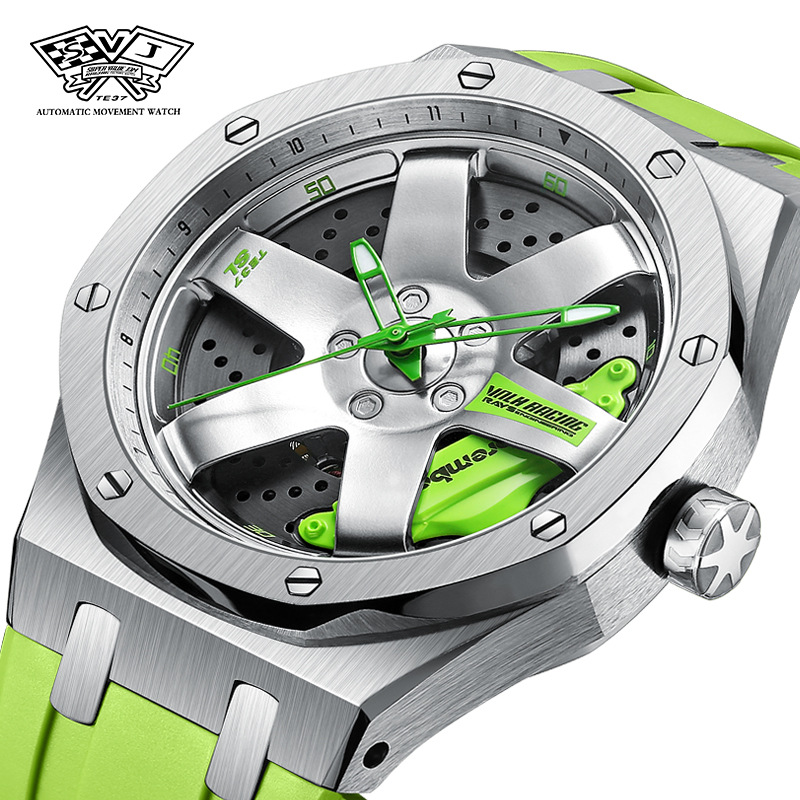 SVJ全自动机械表手表男TE37轮毂立体镂空汽车改装防水夜光男士表