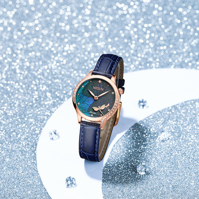 尼尚新款满天星 孔雀翎 蜻蜓秒针女士石英表 简约轻奢小众女表810