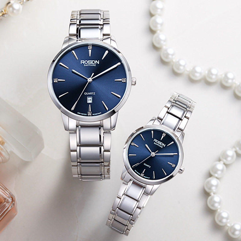 rosdn/劳士顿手表女时尚防水女士手表日历手表男情侣对表3653gl