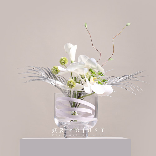 妖及简约玻璃花瓶样板间花艺摆件