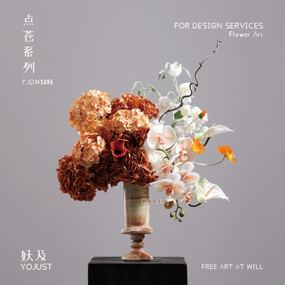 中古风大理石红色系仿真花艺